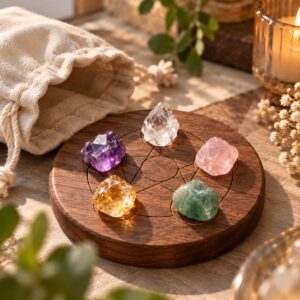 D259 Five-Stone Wooden Crystal Display Set